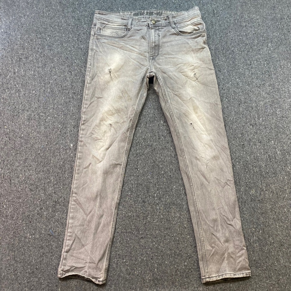 Hunter Jeans USA Slim Straight Sz 36 Mens Gray Grunge Distressed Streetwear Pant